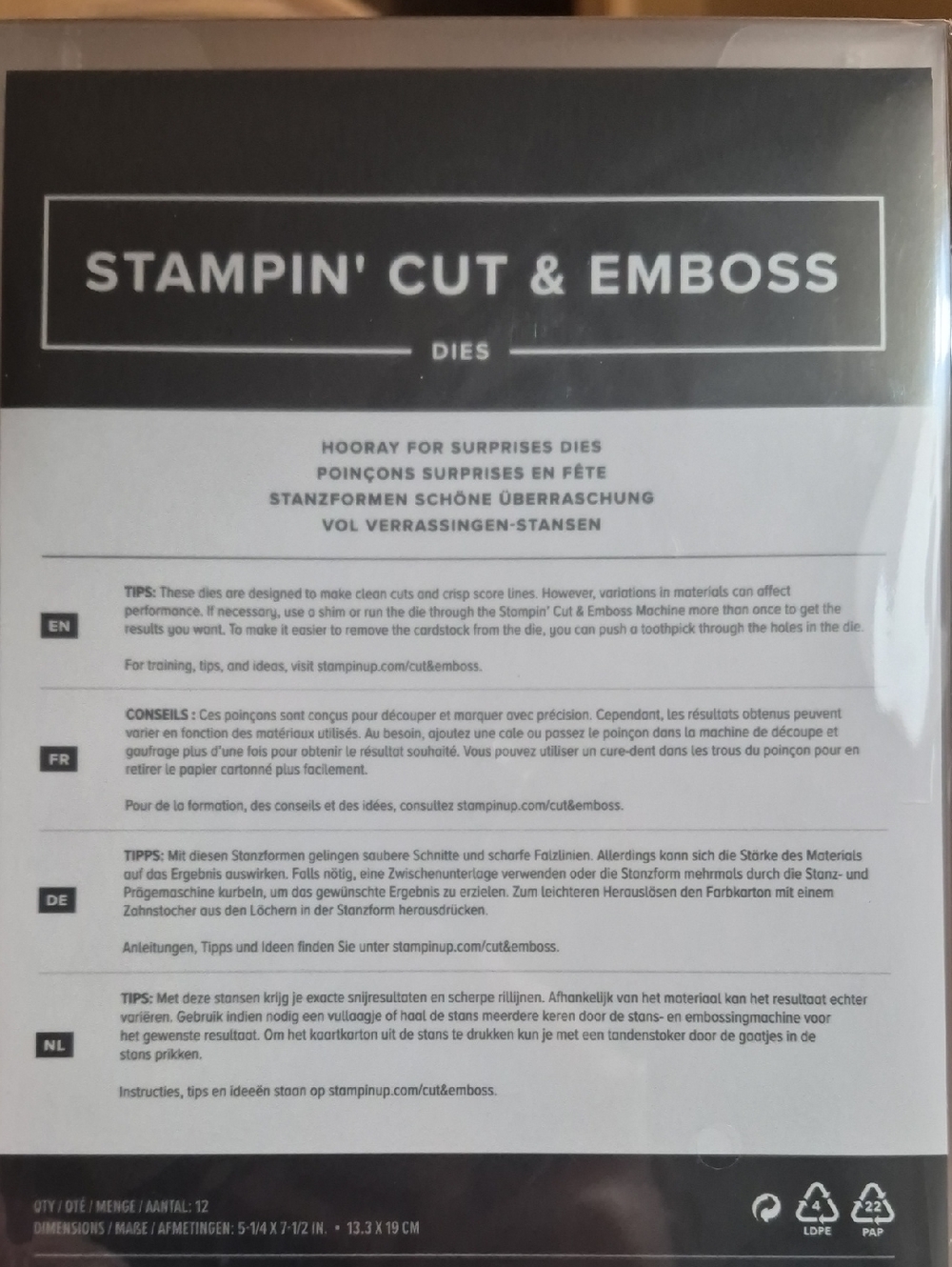 Stampin' Up! Cut & Emboss Dies - "HOORAY FOR SUPRISES DIES"